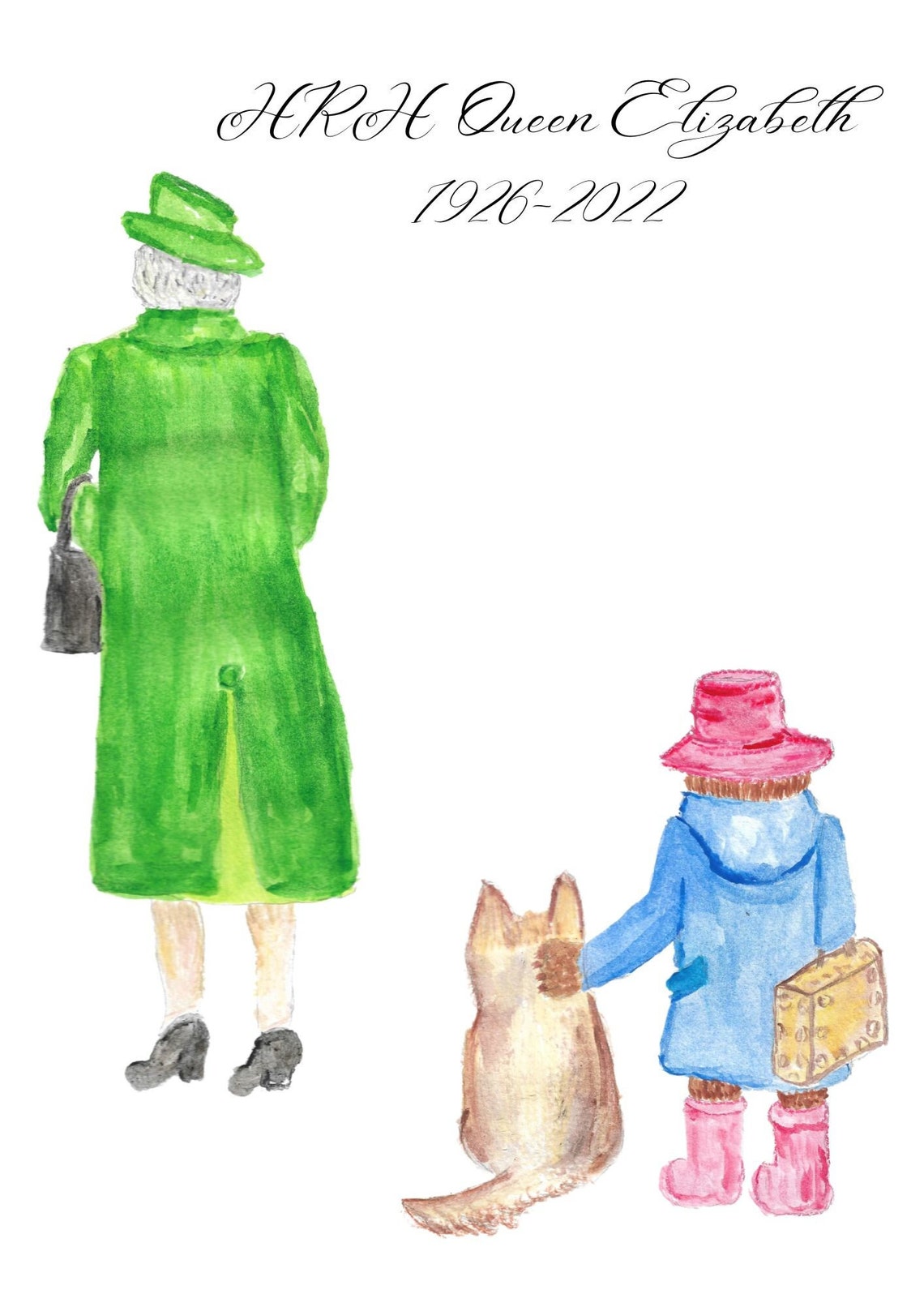 Queen Elizabeth Paddington and Corgi Print. digital Download - Etsy