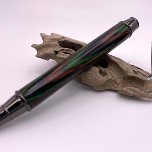 Handmade Lathe Turned Editor Pen with Camouflage Dymondwood and Gun Metal Fittings