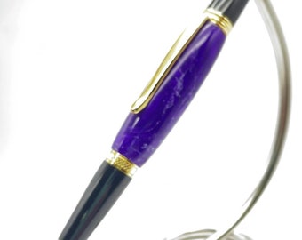 Lathe Turned Sierra Twist Pen in Purple/Snowy White Swirl Alumilite