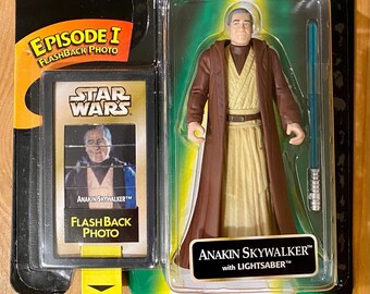 Star Wars 1998 Kenner Power of the Force Anakin Skywalker w/ Lightsaber & Flashback Photo Vintage Action Figure NEW in Original Package MOC