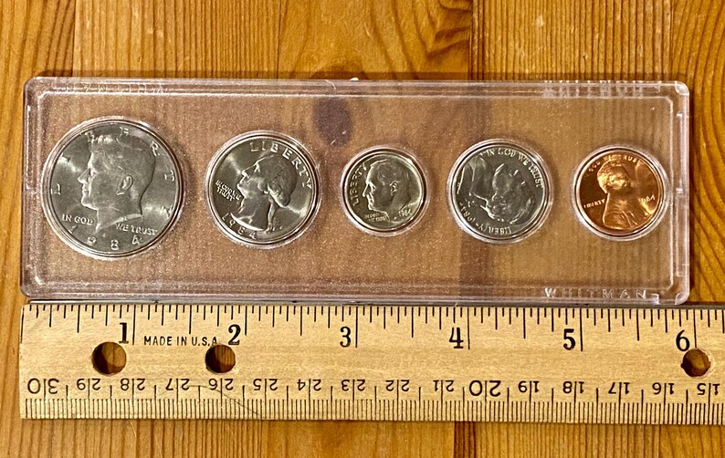 Nickel Ruler 1984 Birth Year Uncirculated 5-coin Set in Clear Plastic Display Holder ...