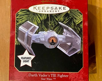 Vintage 1999 Dated Star Wars Darth Vader TIE Fighter Hallmark Lighted Keepsake Ornament