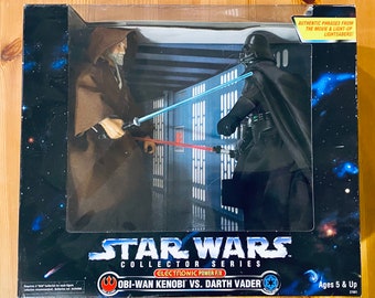 Vintage 1997 Star Wars Obi-Wan Kenobi vs Darth Vader 12-Inch Kenner Electronic Action Figures