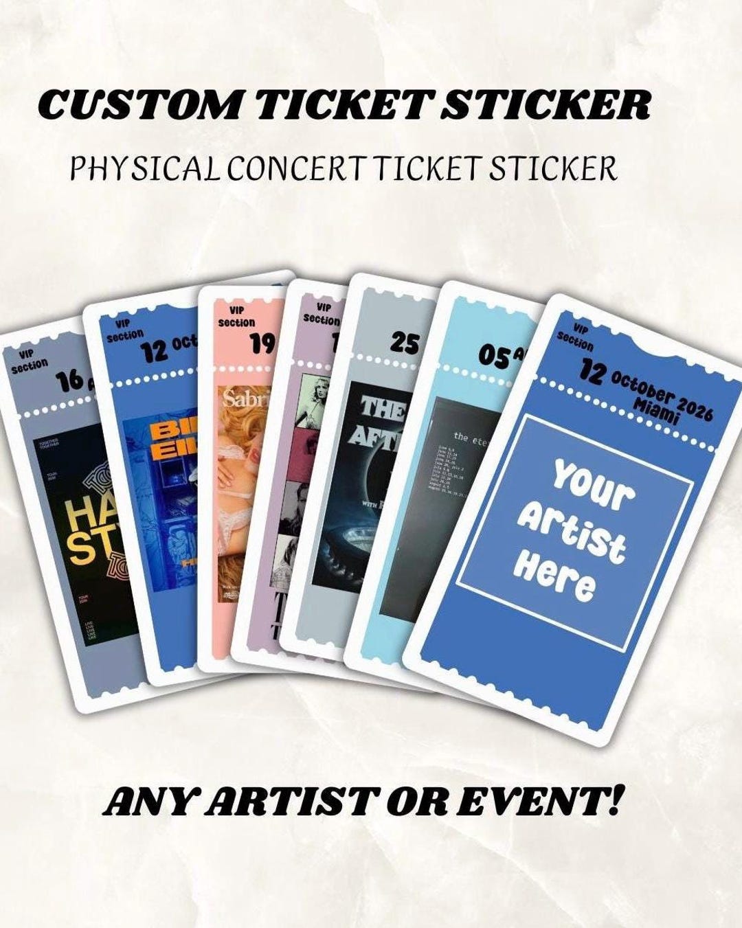 Concert Ticket Stickers, Personalized Concert Tickets, Concert Stickers ...