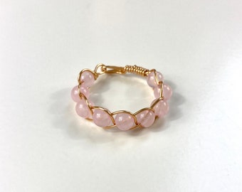Rose quartz ring, rose quartz gemstone, ring with rose quartz beads, gemstone ring, healing stone, pink gemstone, NadineJewellery
