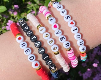 TS Bracelet, Eras tour souvenir, friendship bracelet Eras tour, Taylor bracelet, 24 carat gold plated, Eras tour, Heishi beads bracelet