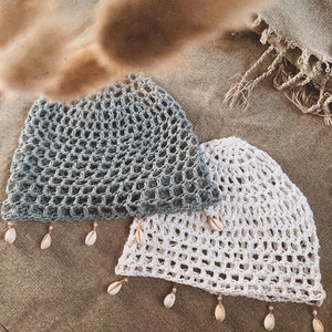 Bonnet en maille crochet fait main Blanc