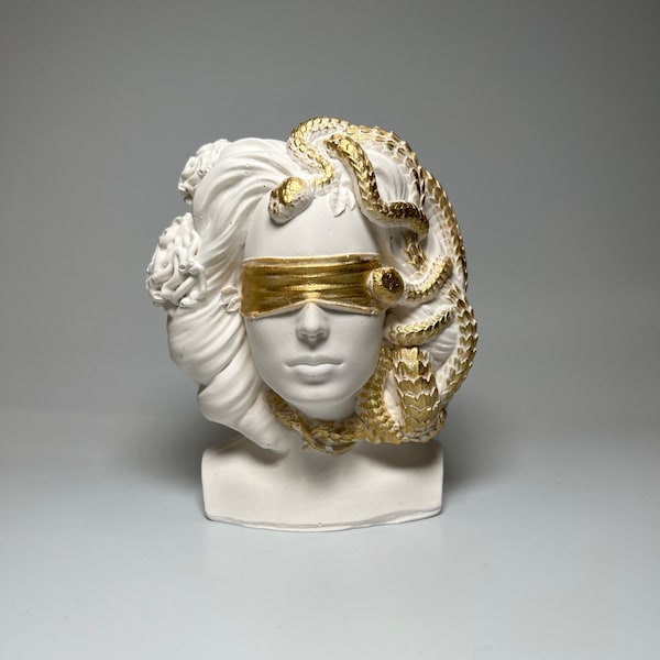 Buste Medusa blanc, noir et naturel | Sculpture de déesse | Décoration d'étagère | Buste Méduse | Mini-statue | Décoration de buffet