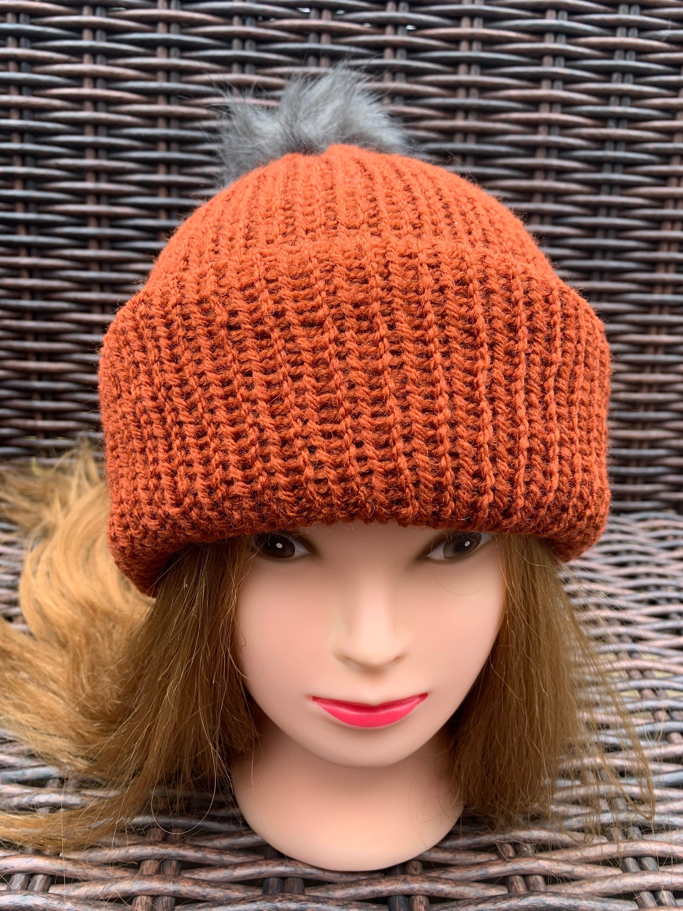 Handmade burnt orange knitted hat Etsy