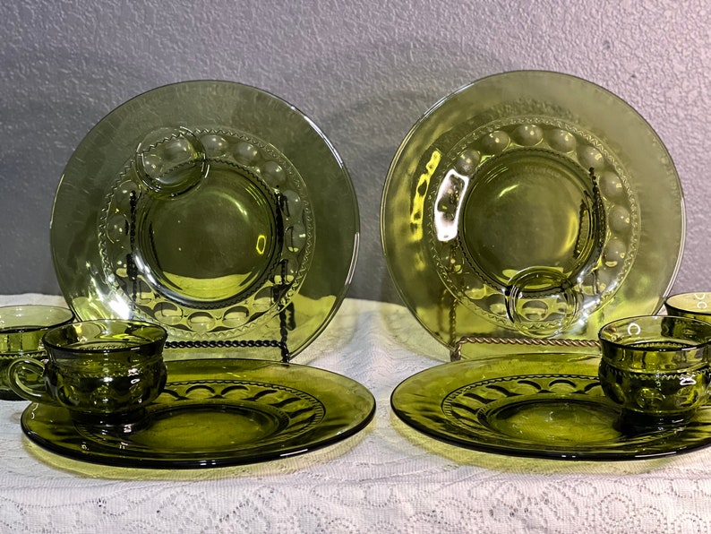 Vintage Indiana Glass Kings Crown Avocado Green Snack Set / - Etsy