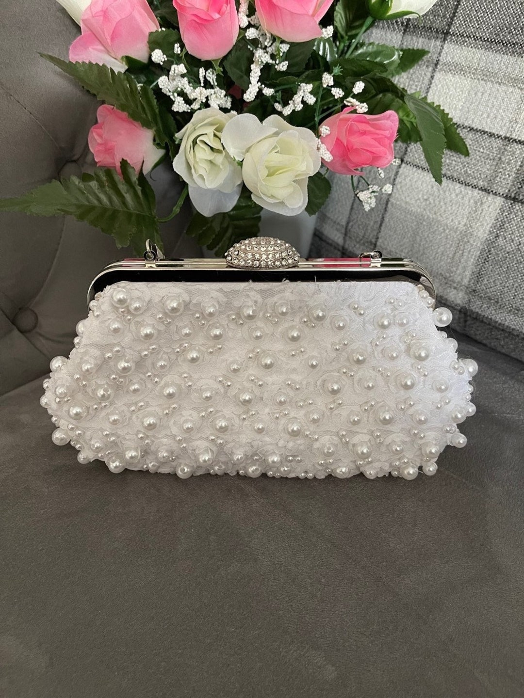 White Pearl Clutch Bag Bridal Purses Clutch Bag Beaded Etsy UK