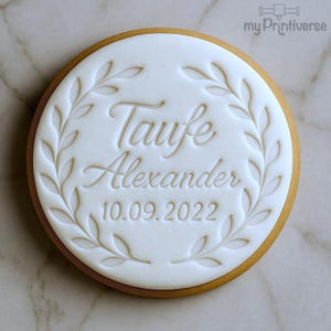 Fondant stamp personalized baptism | wreath