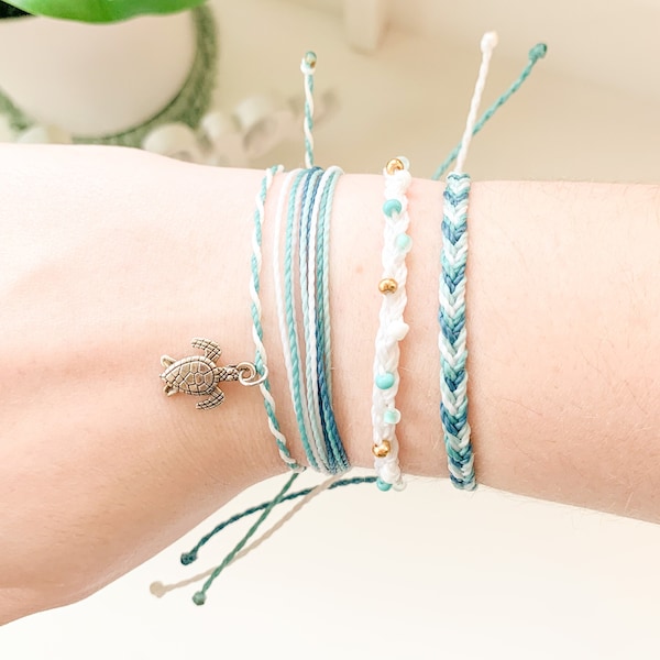 Island Turtle Charm Pura Vida Style Bracelet Set | Waterproof Wax Cord | Trendy Jewelry | Adjustable | Gifts for Her | Graduation