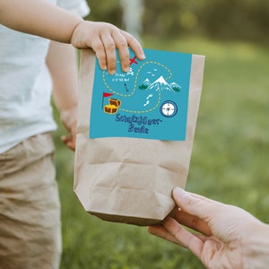 12 x "Schatzsucher" Einladungskarten + Geschenktüten - Set zum Kindergeburtstag