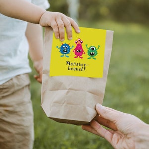 12 x "Monster" Einladungskarten + Geschenktüten - Set zum Kindergeburtstag