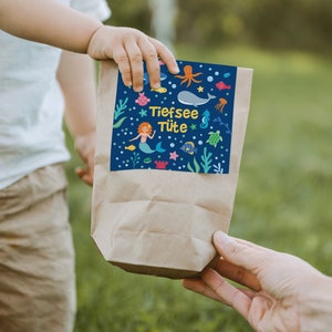 12 x "Tiefsee/Meerjungfrau" Einladungskarten + Geschenktüten - Set zum Kindergeburtstag