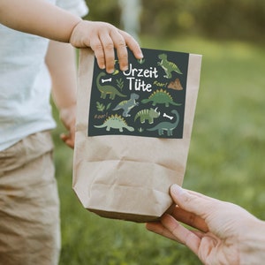 12 x "Dino" Einladungskarten + Geschenktüten - Set zum Kindergeburtstag