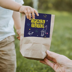 12 x "Weltraum" Einladungskarten + Geschenktüten - Set zum Kindergeburtstag