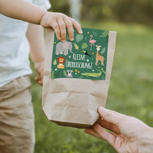 12 x "Dschungel/Zoo" Einladungskarten + Geschenktüten - Set zum Kindergeburtstag