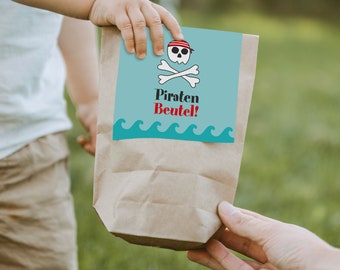 12 x "Piraten" Einladungskarten + Geschenktüten - Set zum Kindergeburtstag