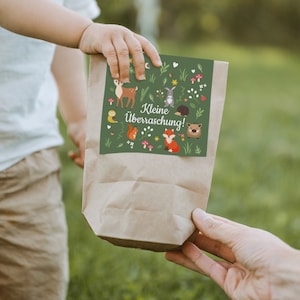 12 x "Waldtiere" Einladungskarten + Geschenktüten - Set zum Kindergeburtstag