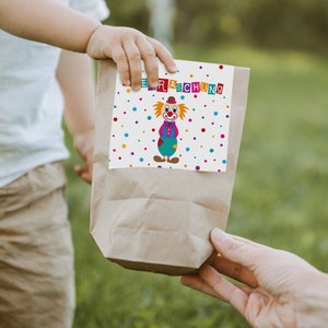 12 x "Clown" Einladungskarten + Geschenktüten - Set zum Kindergeburtstag/Karneval/Fasching
