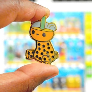 Boba Bear Hard Enamel Pin, Bubble Tea Teddy Animal Lapel Pin, Mango Milk Metal Accessory, Cute Kawaii Food Drink Illustration Art Badge