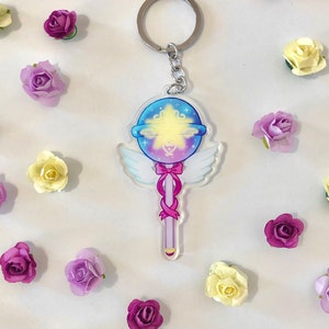 Celestial Lollipop Sceptre Acrylic Charm Keychain, Magical Girl Wand Key Accessory, Candy Galaxy Keyring