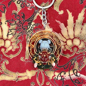 Yokai Fire Anime Girl Acrylic Charm Keychain, Manga Oni Aesthetic Keyring, Decorative Key Accessory, Japanese Alternative Fashion Art