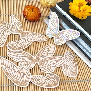 Ensemble d'autocollants d'ailes de fée holographiques, aile d'insecte arc-en-ciel Holo, décalcomanies pastel Fairycore
