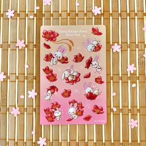 Süße Sakura Bunny Aufkleber, Kawaii Kirschblüten Blumen Aufkleber, Kaninchen Boba Bubble Tea Ästhetische Aufkleber, Planer Journal Scrapbook