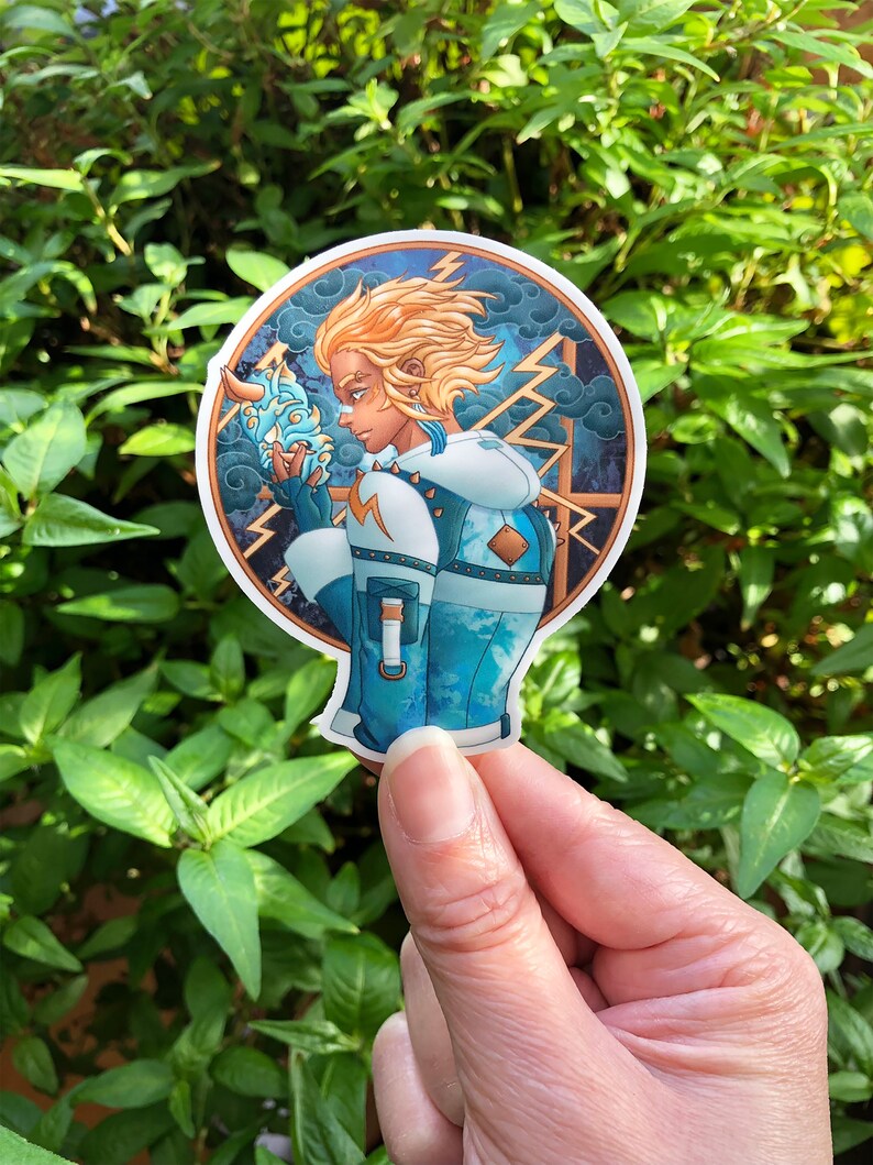 Lightning Yokai Mask Boy Vinyl Sticker Thunder Oni Aesthetic Etsy