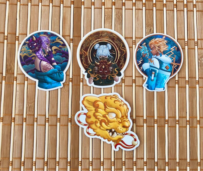 Lightning Yokai Mask Boy Vinyl Sticker Thunder Oni Aesthetic Etsy Ireland