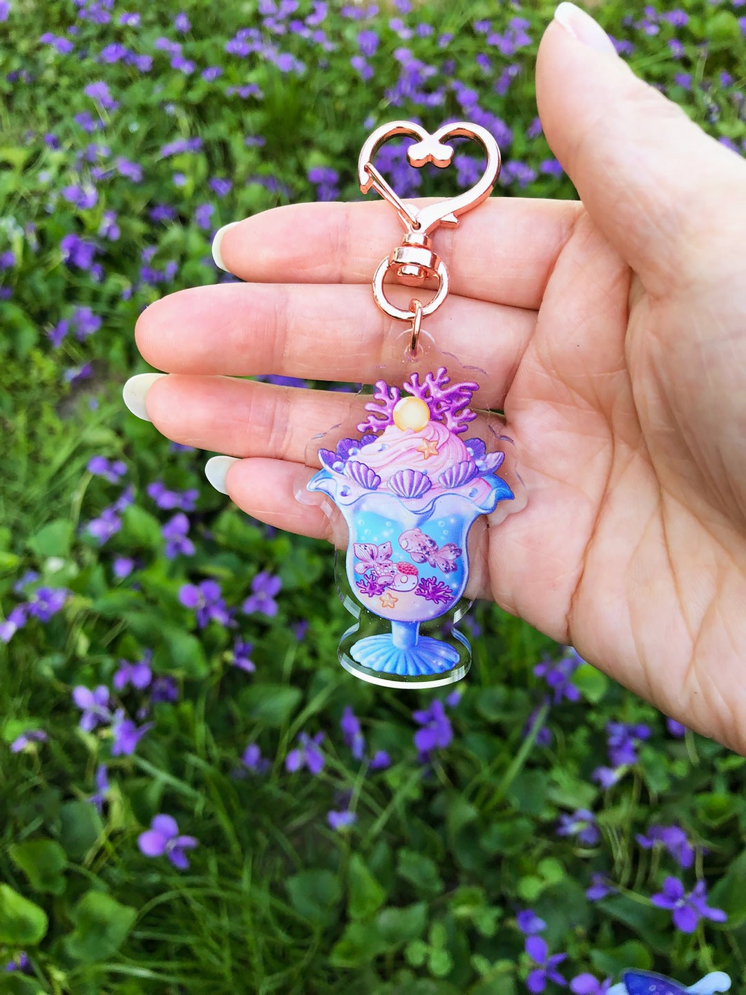 Goldfish Ice Cream Sundae Acrylic Charm Keychain Pearl Coral Etsy