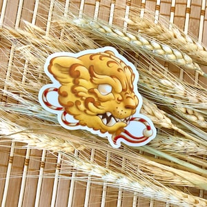 Tiger Yokai Maske Vinyl Sticker, Year of the Tiger Ästhetischer Laptop Aufkleber, Illustration Tier WasserFlasche Aufkleber, Katze Dekoratives Etikett