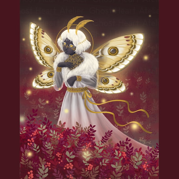 絵画 Moth Girl Gold Moth Girl 8.5 X 11 Art Print, Artwork Wall Aesthetic