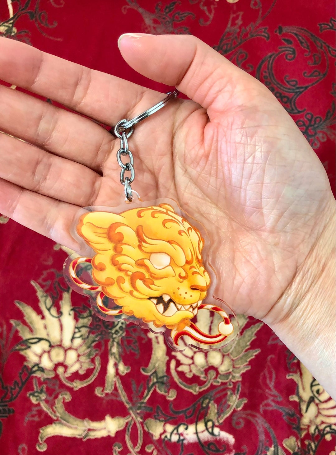 Tiger Yokai Acrylic Charm Keychain, Cat Feline Aesthetic Keyring, Cute