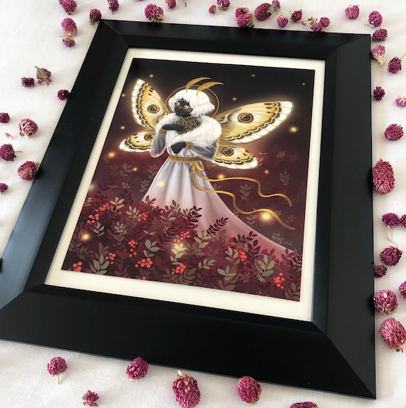 Gold Moth Girl 8.5 X 11 Art Print, Artwork Wall Aesthetic