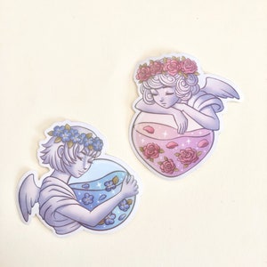 Flower Crown Angel Clear Vinyl Sticker, Waterproof Rose Hydrangea Angel Girl Glass Decal, Cute Valentine's Day Cupid Art Decorative Label