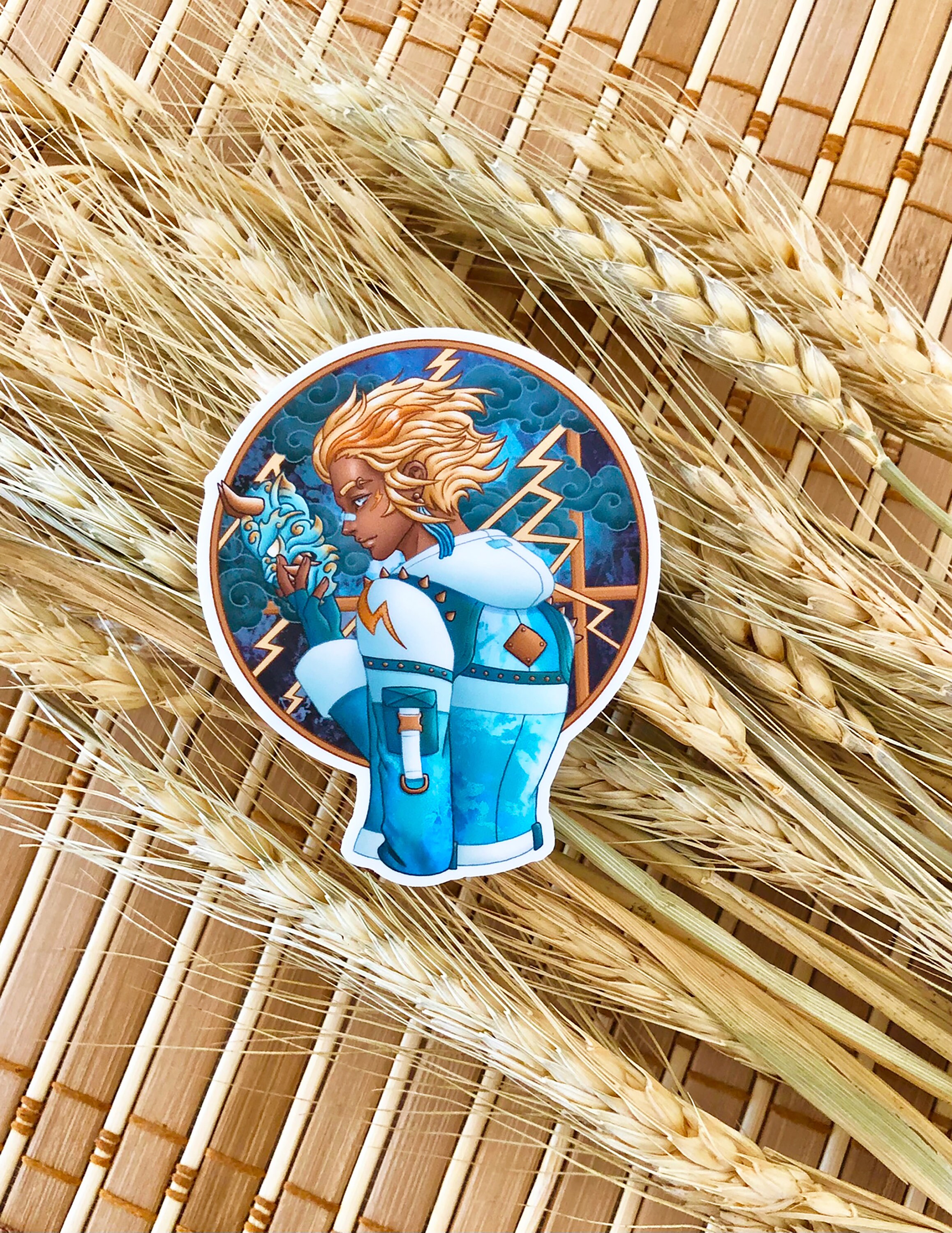 Lightning Yokai Mask Boy Vinyl Sticker Thunder Oni Aesthetic Etsy