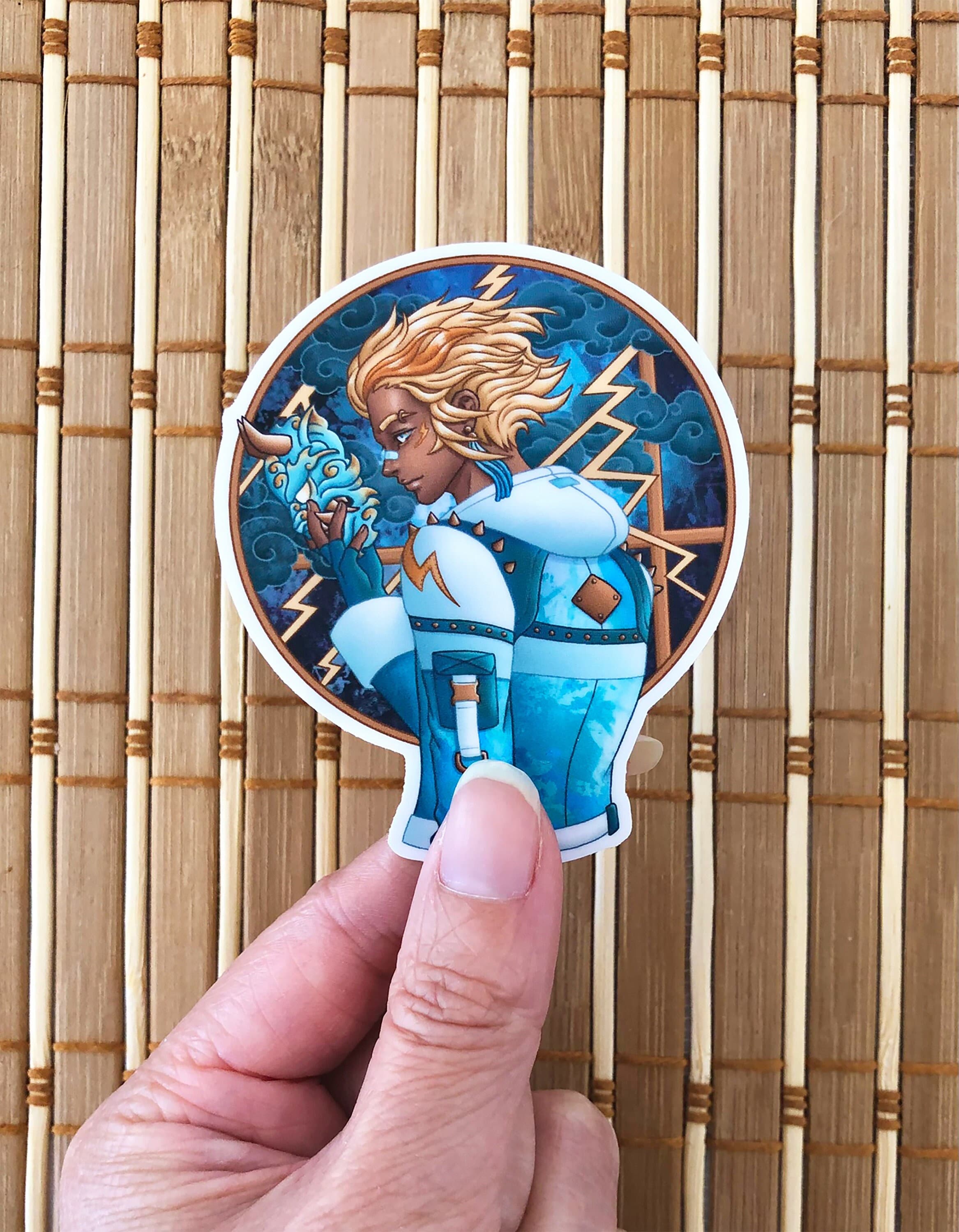 Lightning Yokai Mask Boy Vinyl Sticker Thunder Oni Aesthetic Etsy