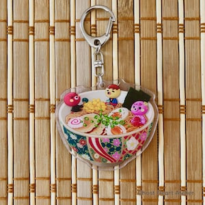 Octopus Ramen Bowl Acrylic Charm Keychain, Japanese Noodles Keyring, Cute Anime Tako Food Key Accessory, Japanese Kawaii Octo Chibi Art,