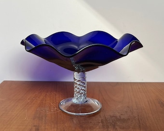 Elegante Bonbon-/Obstschale in Blau – Kunstvolles Design mit transparentem Fuß - Art. 736
