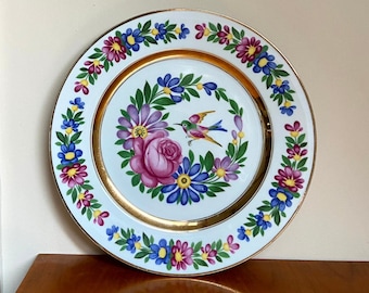 Vintage Kuchenplatte Servierteller - Johann Haviland Bavaria - Blumenmotiv - goldene Ringe - Art. 183