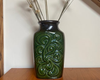 Vintage keramieken bloemenvaas - groen/bruin - VEB Strehla - Art.92