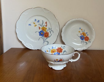 Vintage Sammeltasse - Kaffeegedeck - "Echt Tuppack" Tiefenfurth - gelb/Blau/rot - Blumen - Art. 310