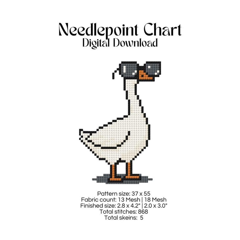Goose Graph Pattern Cool Goose Needlepoint Chart | Silly Goose Sunglasses Pattern ...