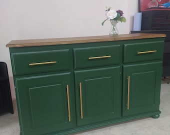 Pine 3 door sideboard painted in satin green