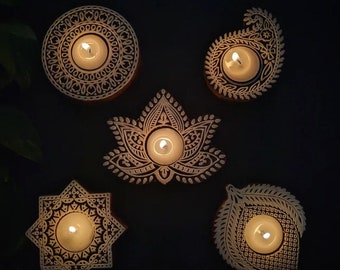 Pure Sheesham Wooden Tea Light Holder Hand Carved | Diwali and Christmas Gift Idea | Home and Gift | Includes Tea Light