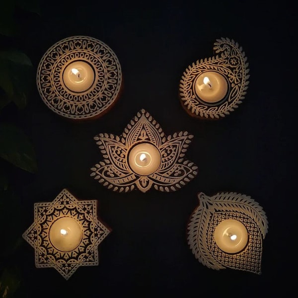 Pure Sheesham Wooden Tea Light Holder Hand Carved | Diwali and Christmas Gift Idea | Home and Gift | Includes Tea Light